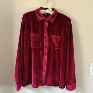 Women's XL Red Velvet Button Down Blouse